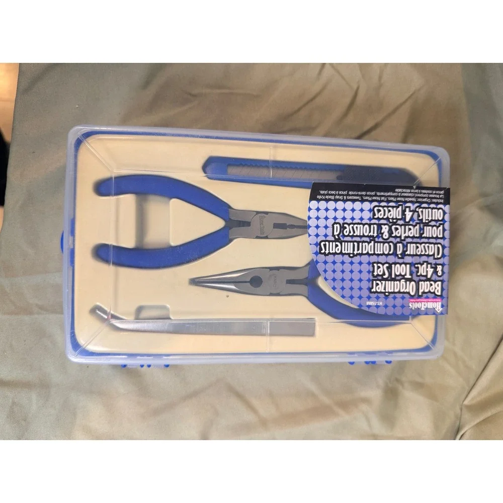Hometool Bead Organizer 4pc Tool Set Jewelry Making Kit HT-158M Blue Pliers Case